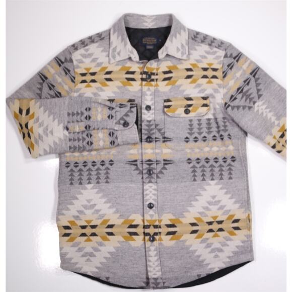 Pendleton Mens Rancho Arroyo Gray Quilted Lined Wool Shirt Jacket Medium
